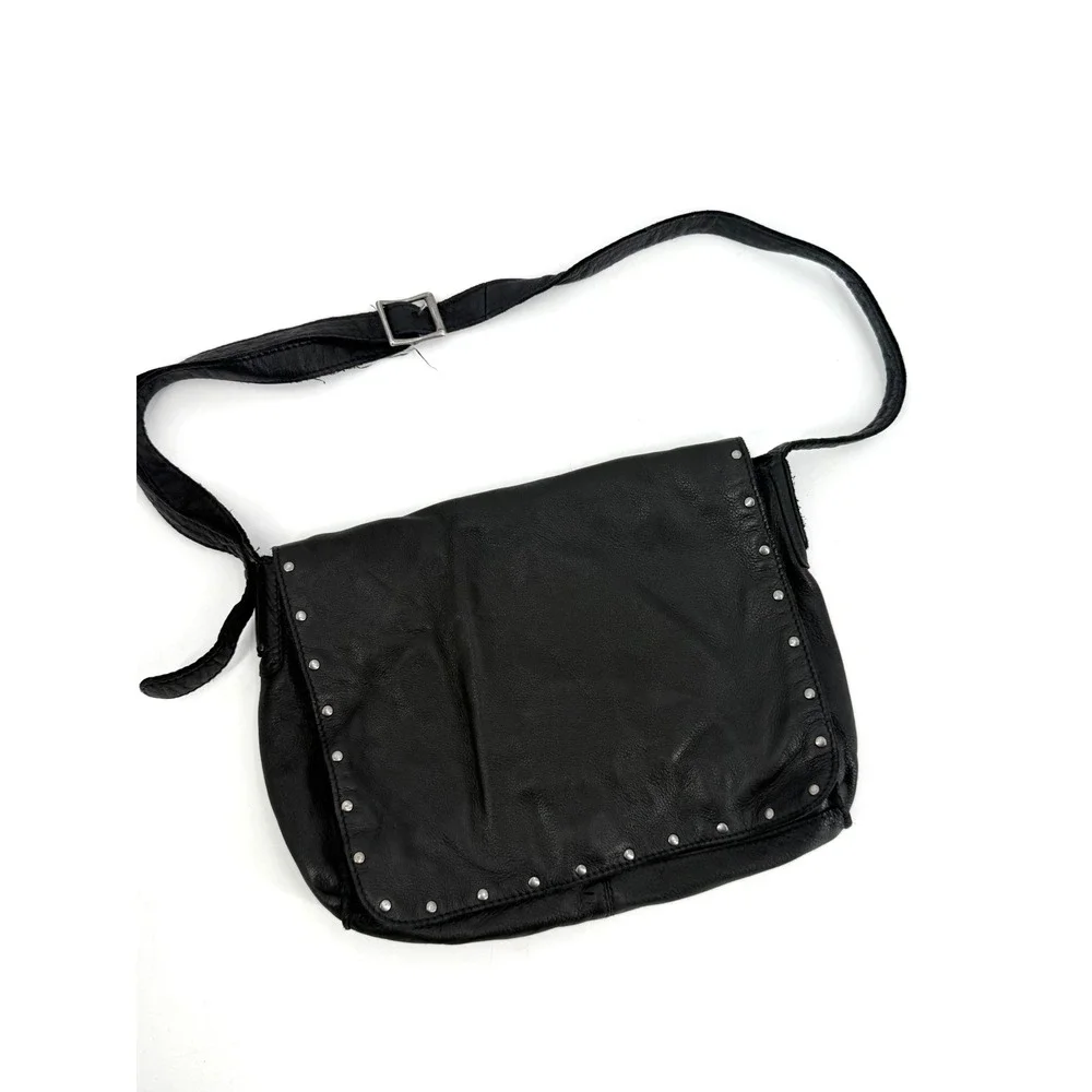 J.Jill Messenger Bag Women OS Black Leather Studded Y2K 11-H022 Grunge Aesthetic
